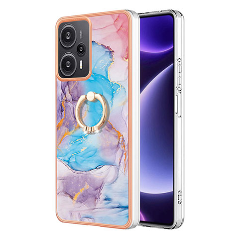 Custodia Silicone Gel Morbida Fantasia Modello Cover con Anello Supporto YB3 per Xiaomi Poco F5 5G Blu