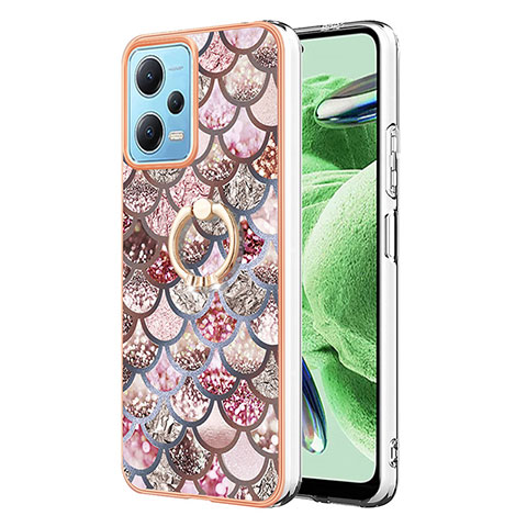 Custodia Silicone Gel Morbida Fantasia Modello Cover con Anello Supporto YB3 per Xiaomi Redmi Note 12 5G Marrone