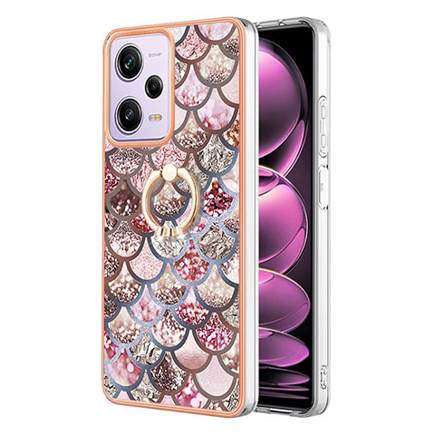 Custodia Silicone Gel Morbida Fantasia Modello Cover con Anello Supporto YB3 per Xiaomi Redmi Note 12 Pro 5G Marrone