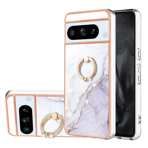 Custodia Silicone Gel Morbida Fantasia Modello Cover con Anello Supporto YB5 per Google Pixel 8 Pro 5G Bianco