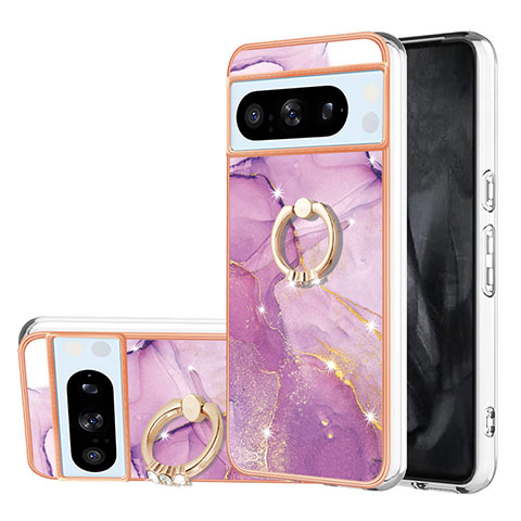 Custodia Silicone Gel Morbida Fantasia Modello Cover con Anello Supporto YB5 per Google Pixel 8 Pro 5G Lavanda