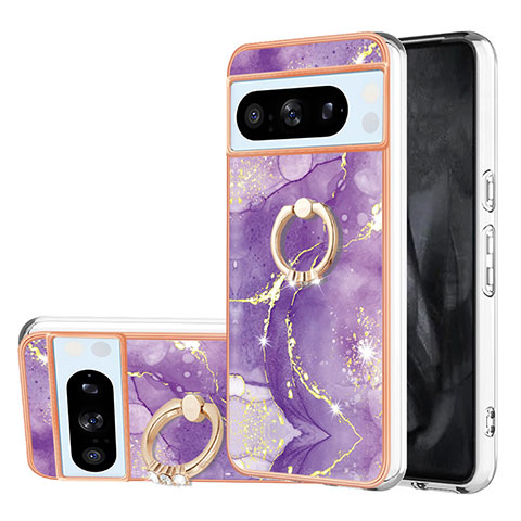 Custodia Silicone Gel Morbida Fantasia Modello Cover con Anello Supporto YB5 per Google Pixel 8 Pro 5G Viola