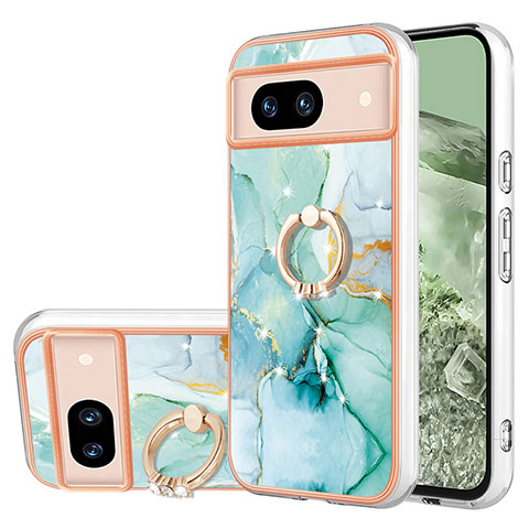 Custodia Silicone Gel Morbida Fantasia Modello Cover con Anello Supporto YB5 per Google Pixel 8a 5G Verde