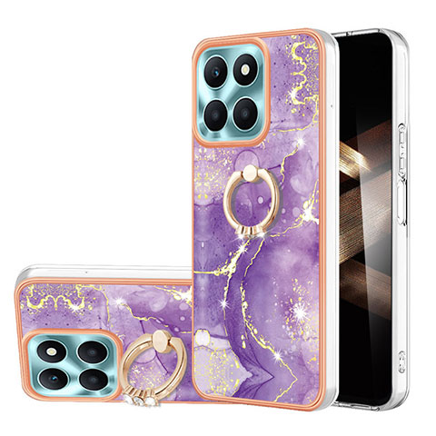 Custodia Silicone Gel Morbida Fantasia Modello Cover con Anello Supporto YB5 per Huawei Honor X8b Viola