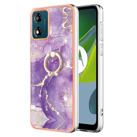 Custodia Silicone Gel Morbida Fantasia Modello Cover con Anello Supporto YB5 per Motorola Moto E13 Viola