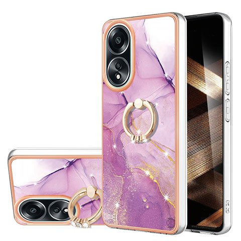 Custodia Silicone Gel Morbida Fantasia Modello Cover con Anello Supporto YB5 per Oppo A58 4G Lavanda