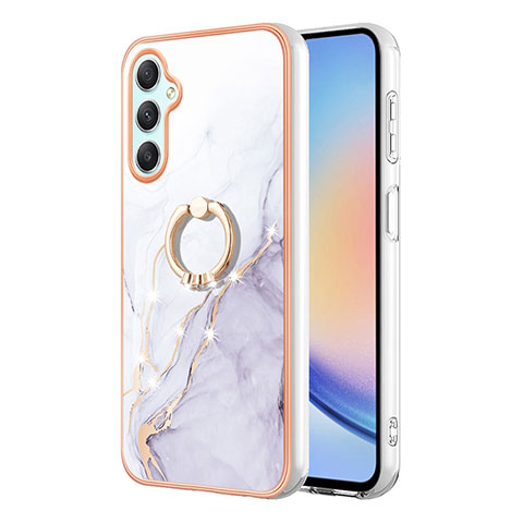 Custodia Silicone Gel Morbida Fantasia Modello Cover con Anello Supporto YB5 per Samsung Galaxy A24 4G Bianco