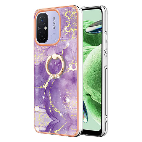 Custodia Silicone Gel Morbida Fantasia Modello Cover con Anello Supporto YB5 per Xiaomi Poco C55 Viola