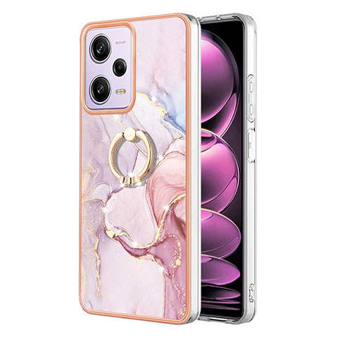 Custodia Silicone Gel Morbida Fantasia Modello Cover con Anello Supporto YB5 per Xiaomi Redmi Note 12 Pro 5G Rosa