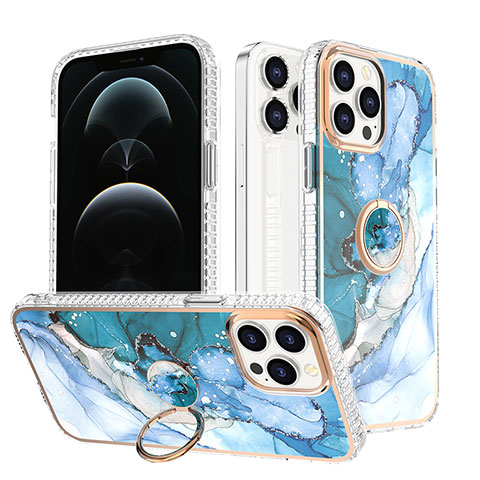 Custodia Silicone Gel Morbida Fantasia Modello Cover con Anello Supporto YJ1 per Apple iPhone 13 Pro Blu