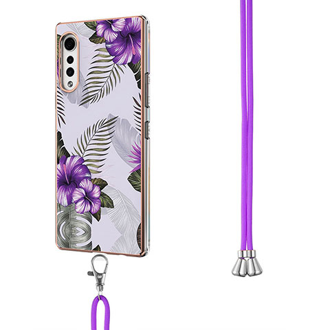 Custodia Silicone Gel Morbida Fantasia Modello Cover con Cinghia Cordino Mano Y01B per LG Velvet 5G Viola