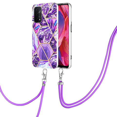 Custodia Silicone Gel Morbida Fantasia Modello Cover con Cinghia Cordino Mano Y01B per OnePlus Nord N200 5G Viola