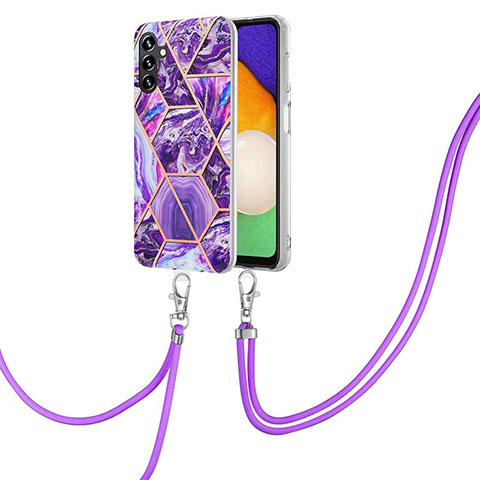 Custodia Silicone Gel Morbida Fantasia Modello Cover con Cinghia Cordino Mano Y01B per Samsung Galaxy A04s Viola