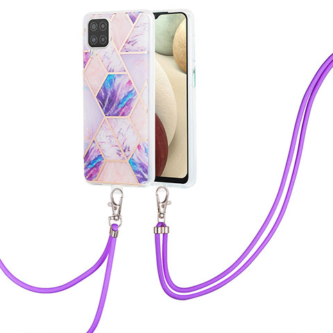 Custodia Silicone Gel Morbida Fantasia Modello Cover con Cinghia Cordino Mano Y01B per Samsung Galaxy A12 5G Lavanda