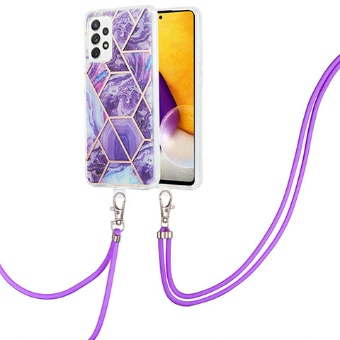 Custodia Silicone Gel Morbida Fantasia Modello Cover con Cinghia Cordino Mano Y01B per Samsung Galaxy A13 4G Viola