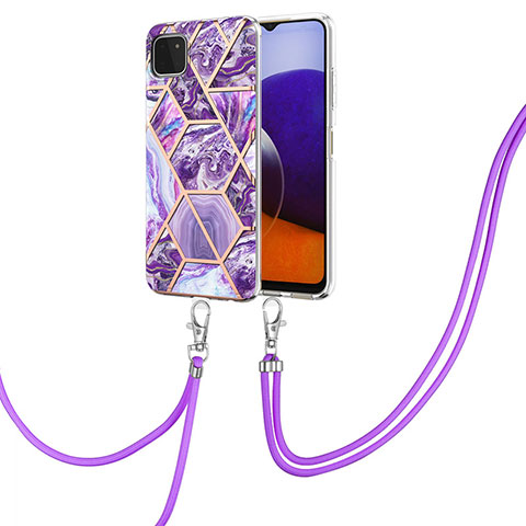 Custodia Silicone Gel Morbida Fantasia Modello Cover con Cinghia Cordino Mano Y01B per Samsung Galaxy A22 5G Viola