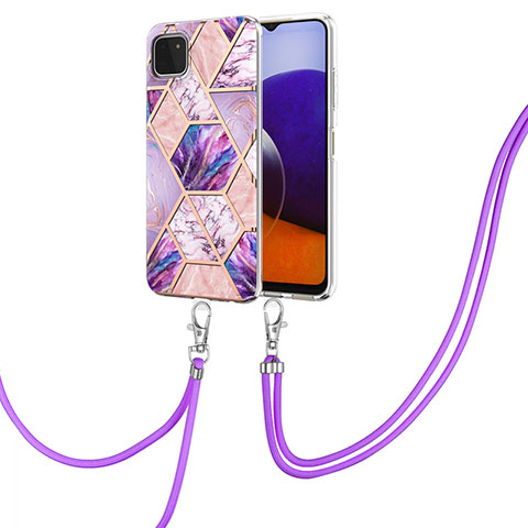 Custodia Silicone Gel Morbida Fantasia Modello Cover con Cinghia Cordino Mano Y01B per Samsung Galaxy A22s 5G Lavanda