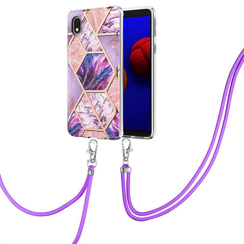 Custodia Silicone Gel Morbida Fantasia Modello Cover con Cinghia Cordino Mano Y01B per Samsung Galaxy M01 Core Lavanda