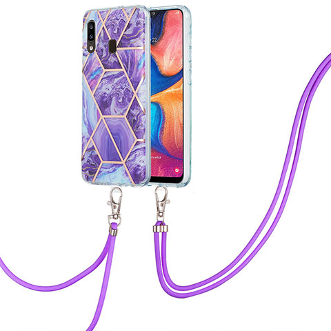 Custodia Silicone Gel Morbida Fantasia Modello Cover con Cinghia Cordino Mano Y01B per Samsung Galaxy M10S Viola