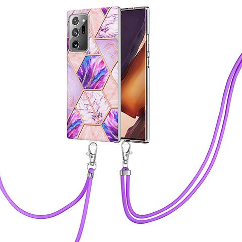 Custodia Silicone Gel Morbida Fantasia Modello Cover con Cinghia Cordino Mano Y01B per Samsung Galaxy Note 20 Ultra 5G Lavanda