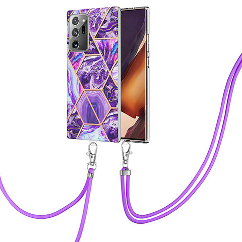 Custodia Silicone Gel Morbida Fantasia Modello Cover con Cinghia Cordino Mano Y01B per Samsung Galaxy Note 20 Ultra 5G Viola