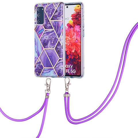 Custodia Silicone Gel Morbida Fantasia Modello Cover con Cinghia Cordino Mano Y01B per Samsung Galaxy S20 Lite 5G Viola