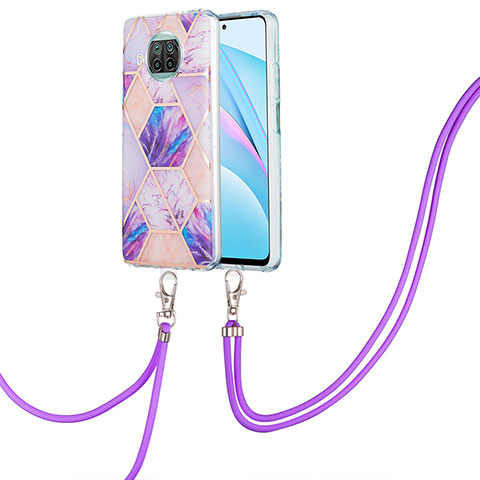 Custodia Silicone Gel Morbida Fantasia Modello Cover con Cinghia Cordino Mano Y01B per Xiaomi Mi 10i 5G Lavanda