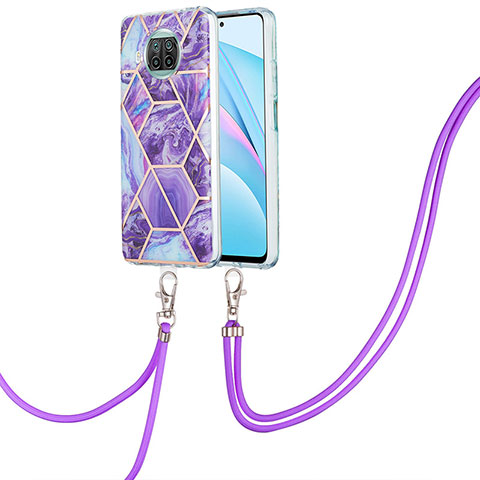 Custodia Silicone Gel Morbida Fantasia Modello Cover con Cinghia Cordino Mano Y01B per Xiaomi Mi 10i 5G Viola