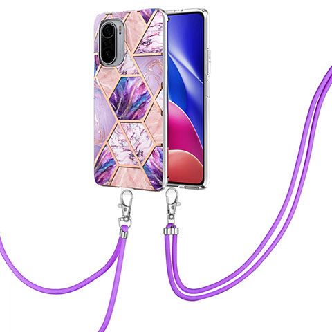 Custodia Silicone Gel Morbida Fantasia Modello Cover con Cinghia Cordino Mano Y01B per Xiaomi Mi 11i 5G Lavanda