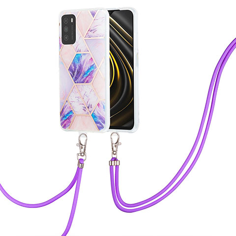 Custodia Silicone Gel Morbida Fantasia Modello Cover con Cinghia Cordino Mano Y01B per Xiaomi Poco M3 Lavanda