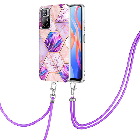 Custodia Silicone Gel Morbida Fantasia Modello Cover con Cinghia Cordino Mano Y01B per Xiaomi Poco M4 Pro 5G Lavanda