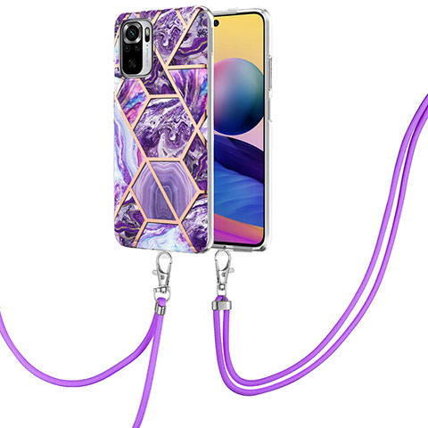 Custodia Silicone Gel Morbida Fantasia Modello Cover con Cinghia Cordino Mano Y01B per Xiaomi Poco M5S Viola