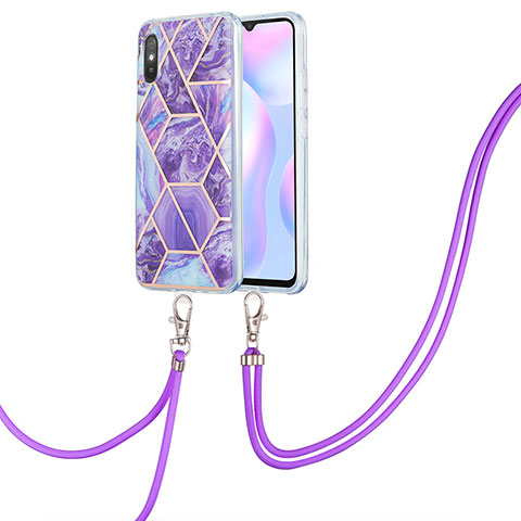 Custodia Silicone Gel Morbida Fantasia Modello Cover con Cinghia Cordino Mano Y01B per Xiaomi Redmi 9A Viola