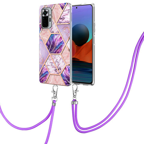 Custodia Silicone Gel Morbida Fantasia Modello Cover con Cinghia Cordino Mano Y01B per Xiaomi Redmi Note 10 Pro 4G Lavanda