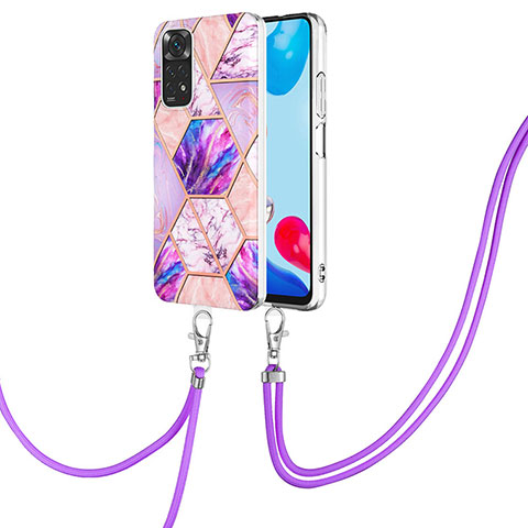 Custodia Silicone Gel Morbida Fantasia Modello Cover con Cinghia Cordino Mano Y01B per Xiaomi Redmi Note 11 4G (2022) Lavanda