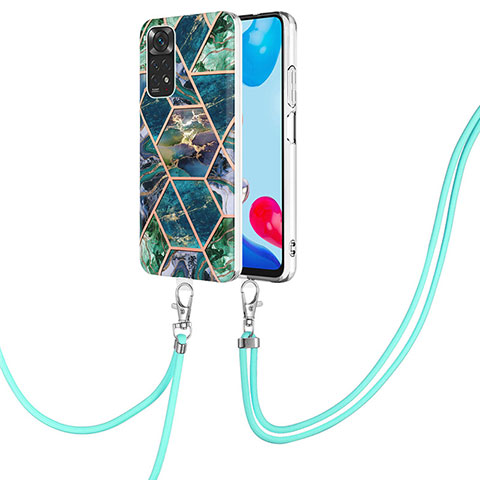 Custodia Silicone Gel Morbida Fantasia Modello Cover con Cinghia Cordino Mano Y01B per Xiaomi Redmi Note 11 4G (2022) Verde Notte