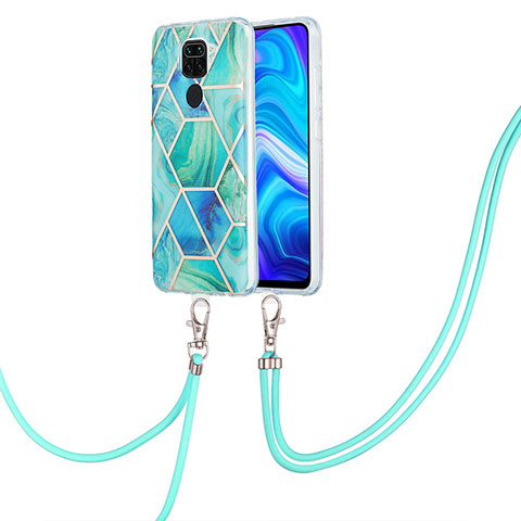 Custodia Silicone Gel Morbida Fantasia Modello Cover con Cinghia Cordino Mano Y01B per Xiaomi Redmi Note 9 Verde