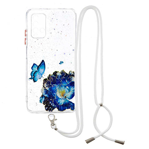 Custodia Silicone Gel Morbida Fantasia Modello Cover con Cinghia Cordino Mano Y01X per Xiaomi Redmi 9 Power Blu