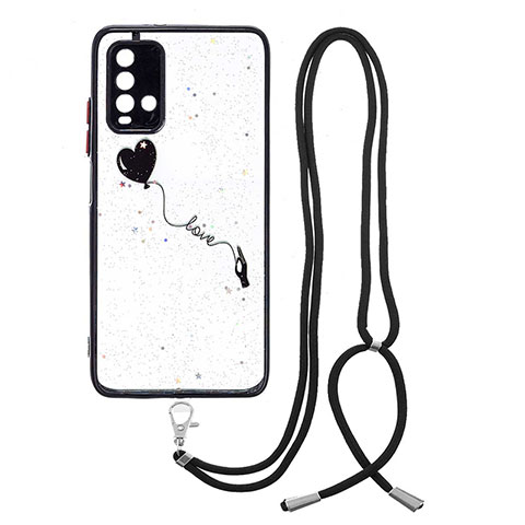 Custodia Silicone Gel Morbida Fantasia Modello Cover con Cinghia Cordino Mano Y01X per Xiaomi Redmi 9 Power Nero