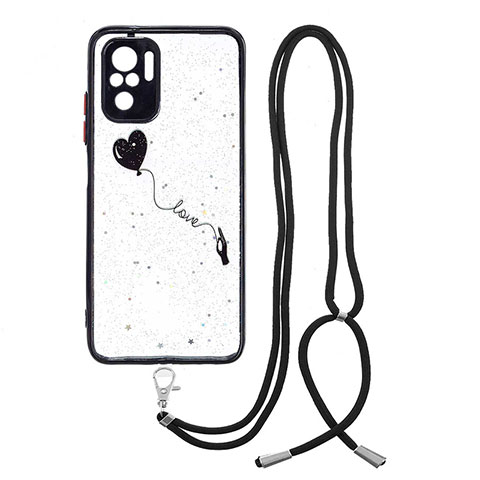 Custodia Silicone Gel Morbida Fantasia Modello Cover con Cinghia Cordino Mano Y01X per Xiaomi Redmi Note 10 4G Nero
