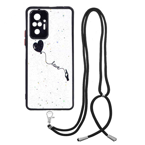 Custodia Silicone Gel Morbida Fantasia Modello Cover con Cinghia Cordino Mano Y01X per Xiaomi Redmi Note 10 Pro Max Nero