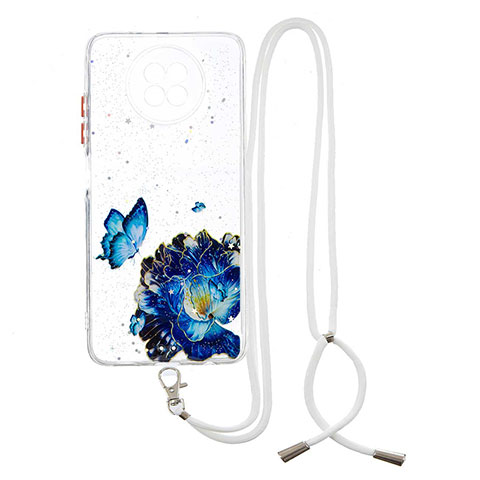 Custodia Silicone Gel Morbida Fantasia Modello Cover con Cinghia Cordino Mano Y01X per Xiaomi Redmi Note 9 5G Blu