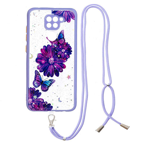 Custodia Silicone Gel Morbida Fantasia Modello Cover con Cinghia Cordino Mano Y01X per Xiaomi Redmi Note 9 Blu