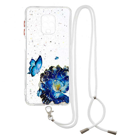 Custodia Silicone Gel Morbida Fantasia Modello Cover con Cinghia Cordino Mano Y01X per Xiaomi Redmi Note 9S Blu