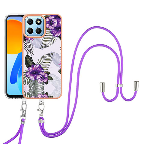 Custodia Silicone Gel Morbida Fantasia Modello Cover con Cinghia Cordino Mano Y03B per Huawei Honor 70 Lite 5G Viola