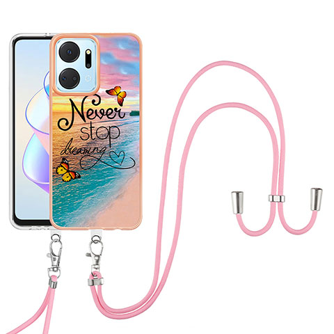 Custodia Silicone Gel Morbida Fantasia Modello Cover con Cinghia Cordino Mano Y03B per Huawei Honor X7a Multicolore