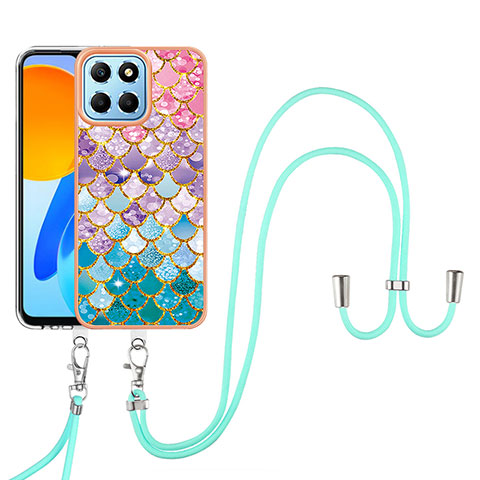 Custodia Silicone Gel Morbida Fantasia Modello Cover con Cinghia Cordino Mano Y03B per Huawei Honor X8 5G Colorato