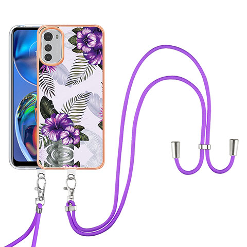 Custodia Silicone Gel Morbida Fantasia Modello Cover con Cinghia Cordino Mano Y03B per Motorola Moto E32s Viola