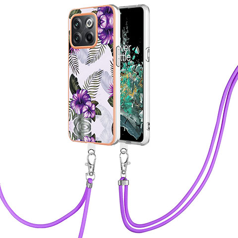 Custodia Silicone Gel Morbida Fantasia Modello Cover con Cinghia Cordino Mano Y03B per OnePlus 10T 5G Viola