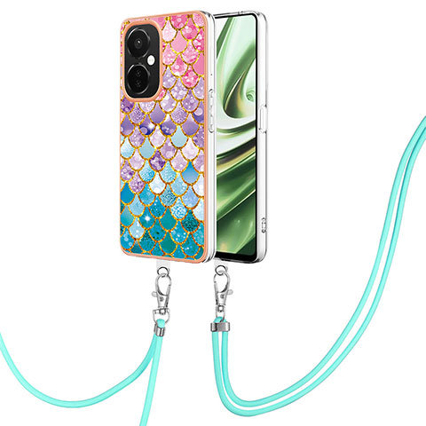 Custodia Silicone Gel Morbida Fantasia Modello Cover con Cinghia Cordino Mano Y03B per OnePlus Nord CE 3 5G Colorato